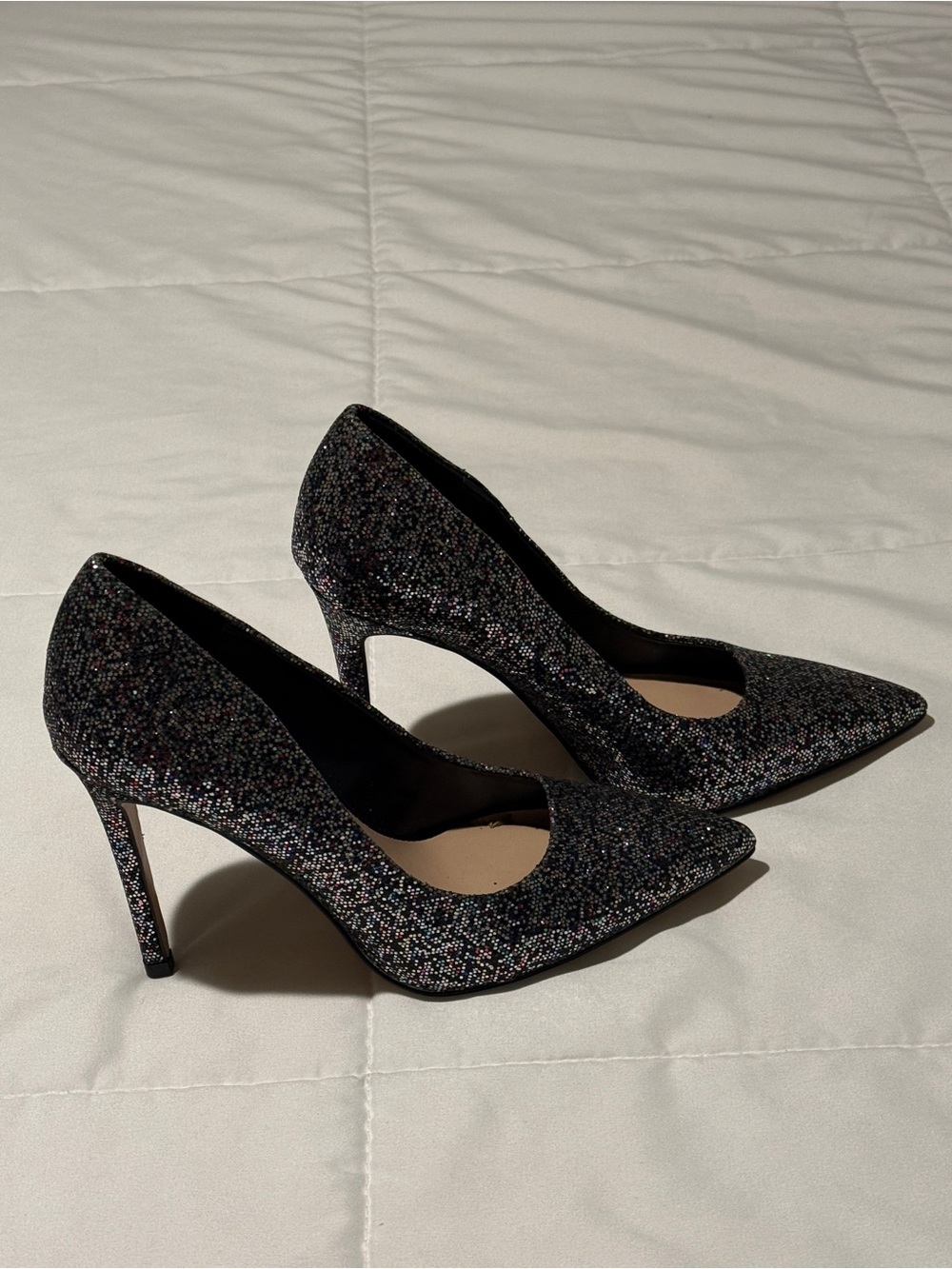 Women's Black Glitter Pointed-Toe High Heels